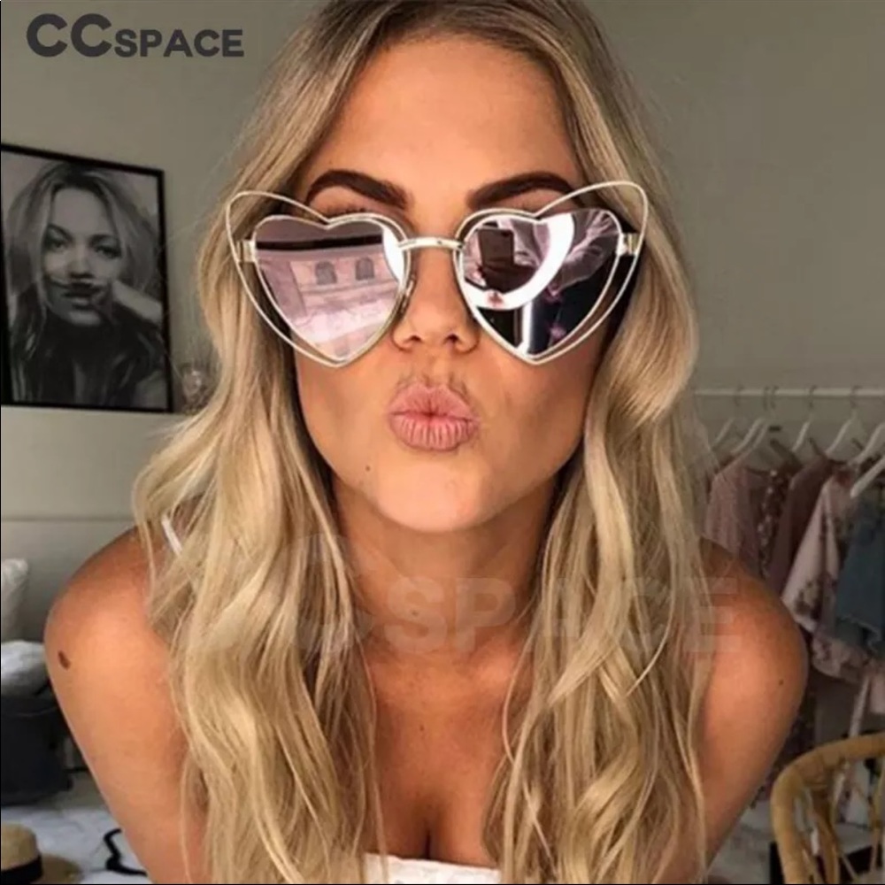 DOUBLE RIM HEART SHAPE SUNGLASSES (Silver)
